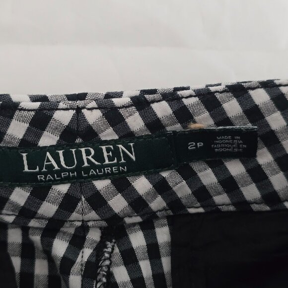 Lauren Ralph Lauren Checkered Pants Women Size 2 Petite Black Cropped Preppy - Picture 8 of 9